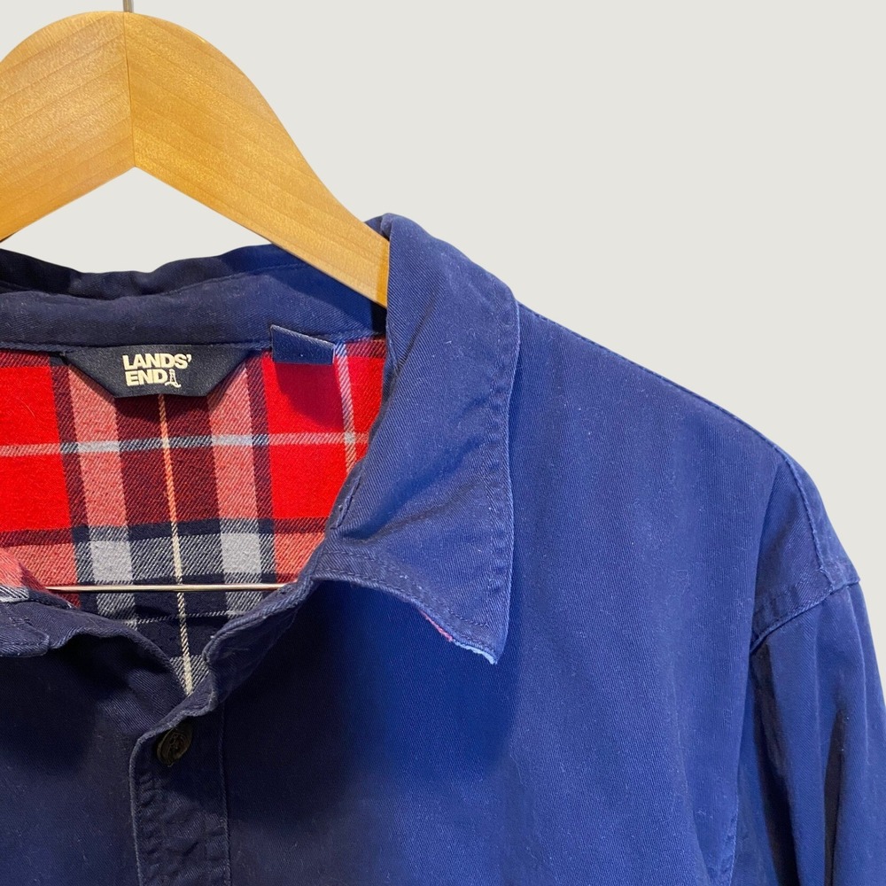 Lands End Shirt Jacket Mens L Blue Excellent Flannel Lined Canvas Shacket